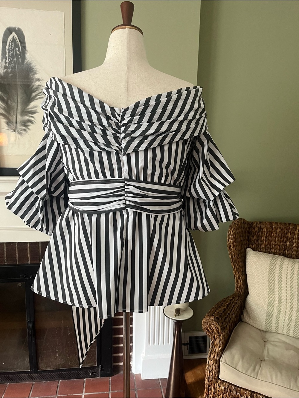ELOQUII Striped Wrap Peplum Top | Off-the-Shoulder Bardot Neckline | Size 20 - Picture 4 of 8